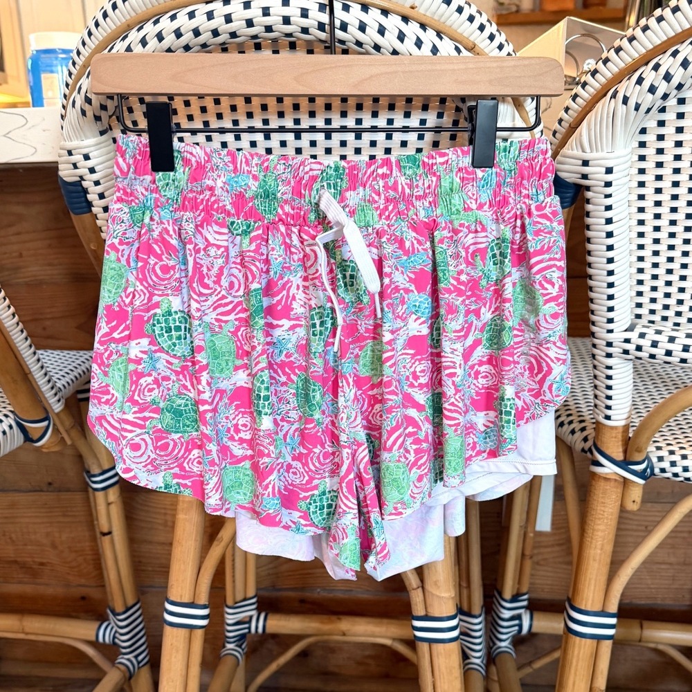 Banana Boat TropicalPink Green Sea Turtle Print Running Shorts Women's Large